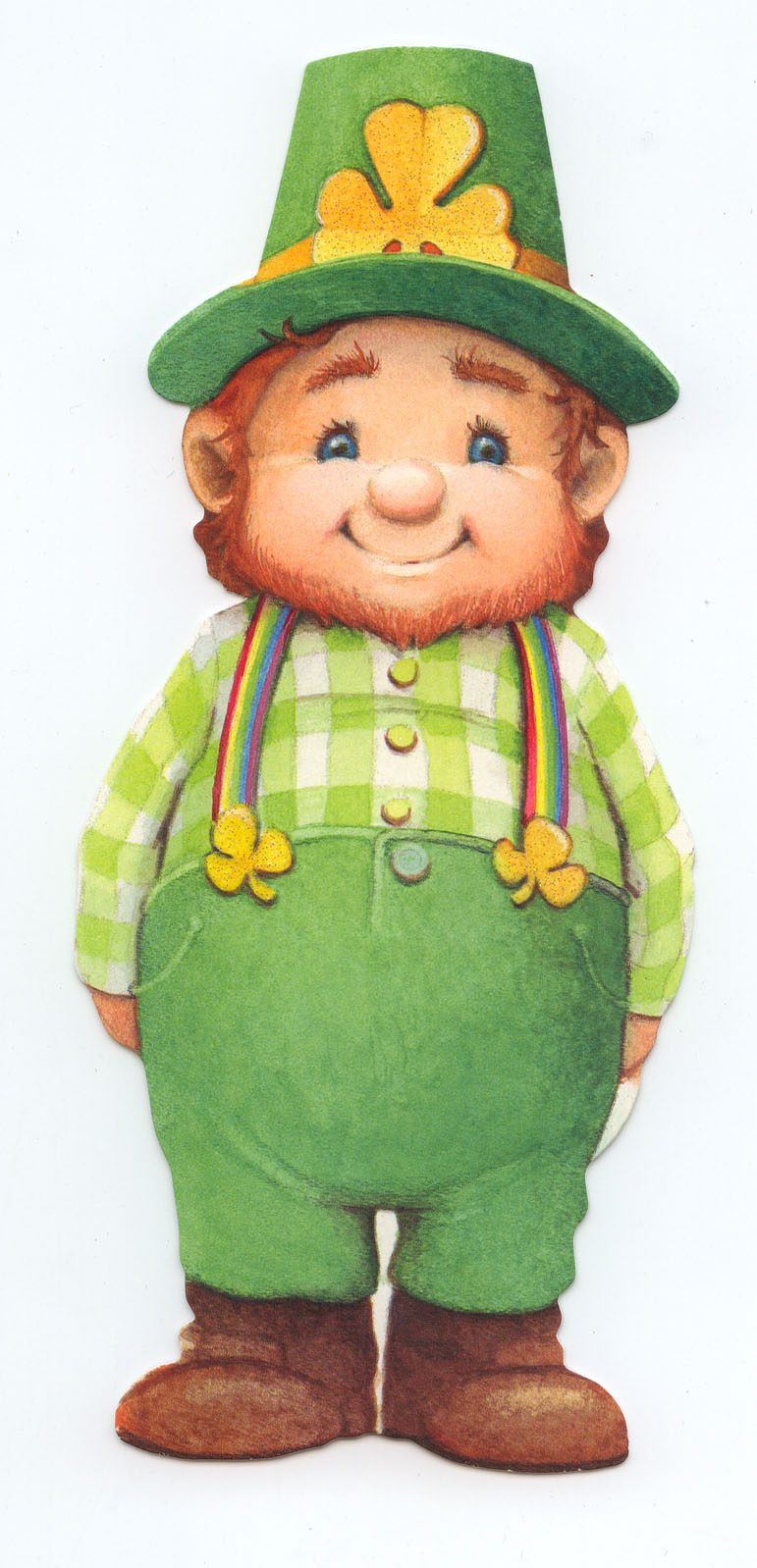 This is a die-cut card of a cute LEPRECHAUN.   He has a front and ...